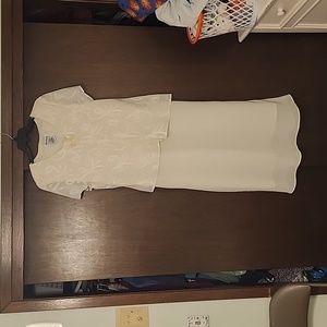 Ultra Dress NY cream maxi dress with attached asymmetrical jacket 18W
